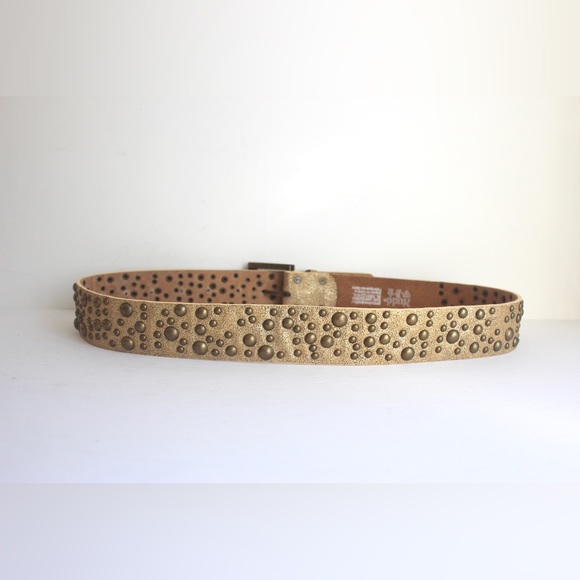 XL Genuine Leather Belt Metallic Gold with Brass Studs Studded Mudd - Picture 8 of 8